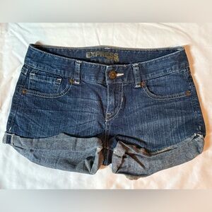 Express Low Rise Dark Blue Jean Shorts (Size 00)